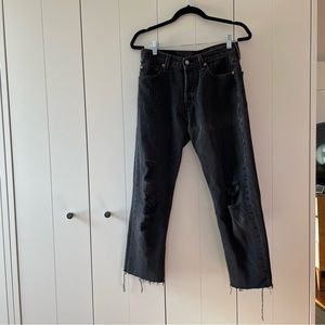 RARE REFORMATION VTG Levi’s custom re/done black distressed ripped raw jeans XS